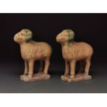 CHINA, MING DYNSTY PAIR OF GLAZED RAM FIGURES