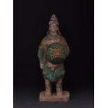 CHINA, MING DYNASTY GLAZED POTTERY FIGURE OF A WARRIOR