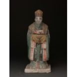 CHINA, MING DYNASTY GLAZED POTTERY ATTENDANT FIGURE