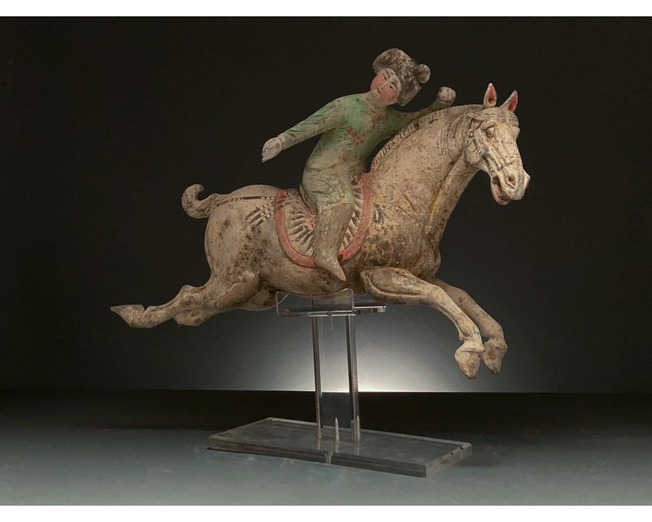 CHINA, TANG DYANSTY PAIR OF PAINTED POTTERY POLO RIDERS - TL TESTED - Image 5 of 14