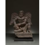 MAJESTIC GANDHARA SCHIST FIGURE OF HERCULES AND THE NEMEAN LION