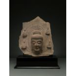 CHINA, MING DYNASTY STONE BUDDHA HEAD WITH HALO