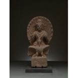 GANDHARA SCHIST STONE FIGURE OF BUDDHA ON EAGLE