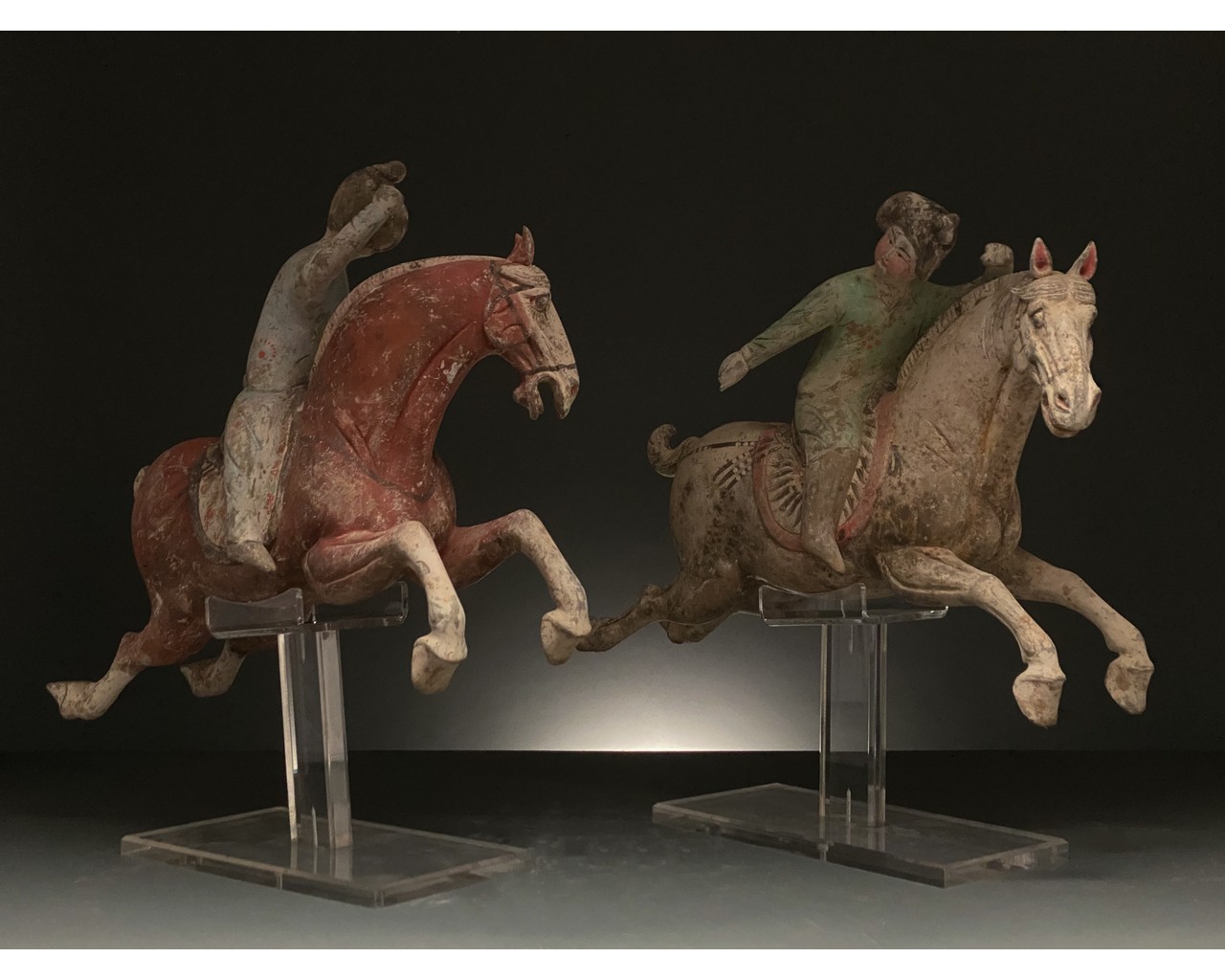 CHINA, TANG DYANSTY PAIR OF PAINTED POTTERY POLO RIDERS - TL TESTED - Image 2 of 14