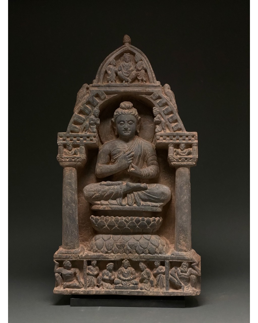 MAJESTIC GANDHARA TEMPLE PANEL WITH SEATED BUDDHA - LARGE SIZE