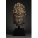 CHINA, TANG DYNASTY ELABORATE STONE HEAD OF BUDDHA