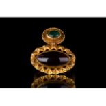 STUNNING BYZANTINE GOLD RING WITH GARNET AND EMERALD