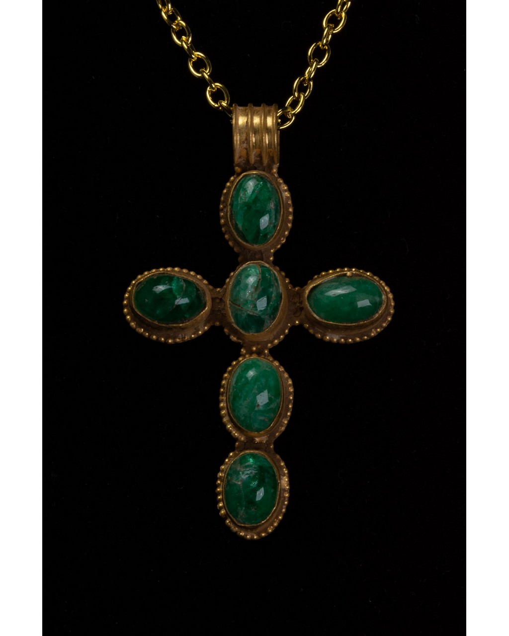 LATE MEDIEVAL GOLD CROSS WITH EMERALDS