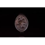 MEDIEVAL BRONZE SIGNET RING WITH KNIGHT / HORSEMAN