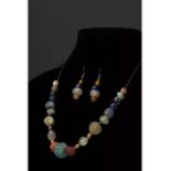 ROMAN SET OF GLASS AND STONE NECKLACE AND EARRINGS