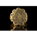 BYZANTINE GOLD AND NIELLO RELIGIOUS RING - XRF TESTED