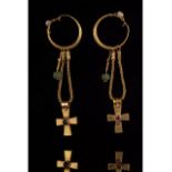 BYZANTINE GOLD EARRINGS WITH CHAINS AND CROSSES