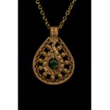 BYZANTINE GOLD OPENWORK PENDANT WITH GEM