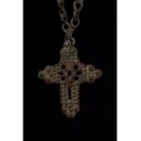 BYZANTINE BRONZE DOUBLE CROSS ON CHAIN