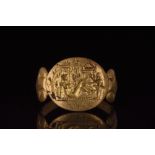 HELLENISTIC GOLD RING WITH LEDA AND THE SWAN - XRF TESTED