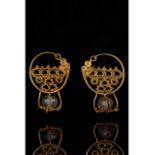 PAIR OF BYZANTINE GOLD EARRINGS WITH CRYSTALS