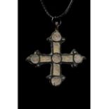 VIKING ENAMELED BRONZE CROSS PENDANT