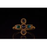 MEROVINGIAN GOLD RING WITH EMERALDS & GARNETS - XRF TESTED