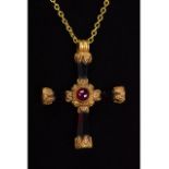 STUNNING BYZANTINE GOLD CROSS WITH GARNETS - XRF TESTED