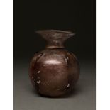 STUNNING ROMAN GLASS RIBBED AUBERGINE FLASK