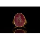 ROMAN GOLD INTAGLIO RING WITH STANDING GODDESS