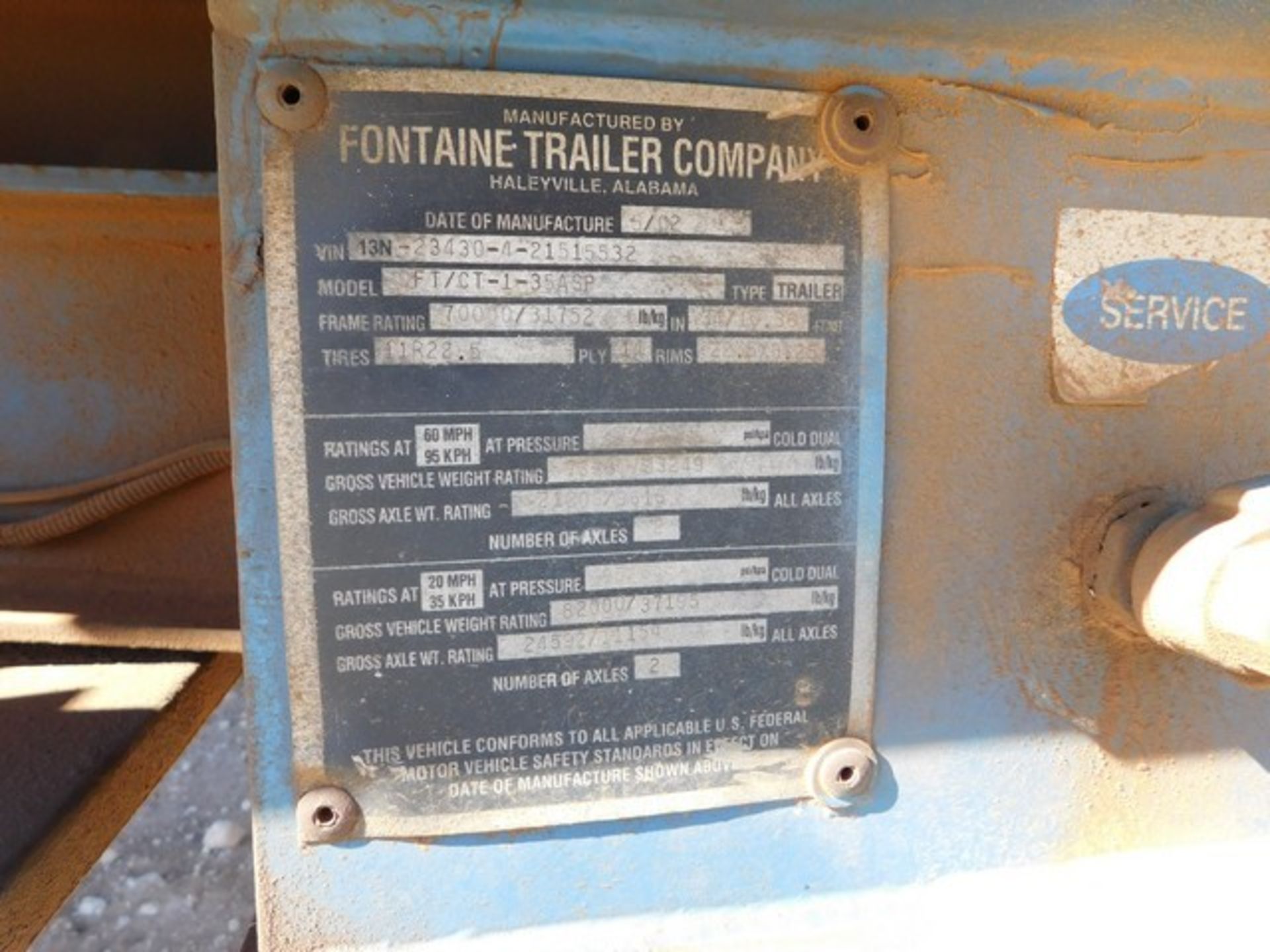 Located in YARD 2 - Odessa, TX (FBF055) 2002 FONTAINE T/A FRAC BLENDER TRAILER, VIN- - Image 2 of 11