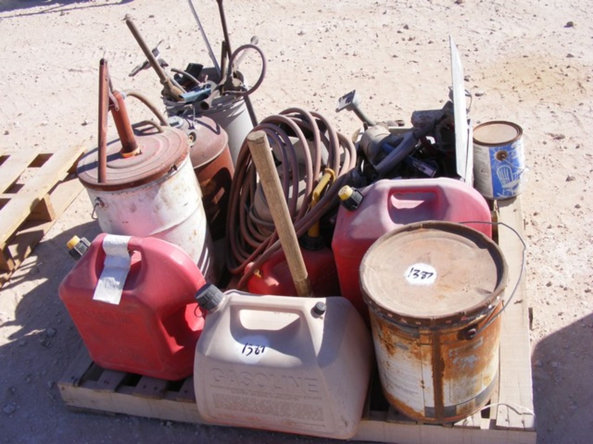 Located in YARD 1 - Midland, TX (9671) MISC GAS CANS, OIL CANS, AIR PUMPS, BRAKE BLEEDER, MISC TOOLS