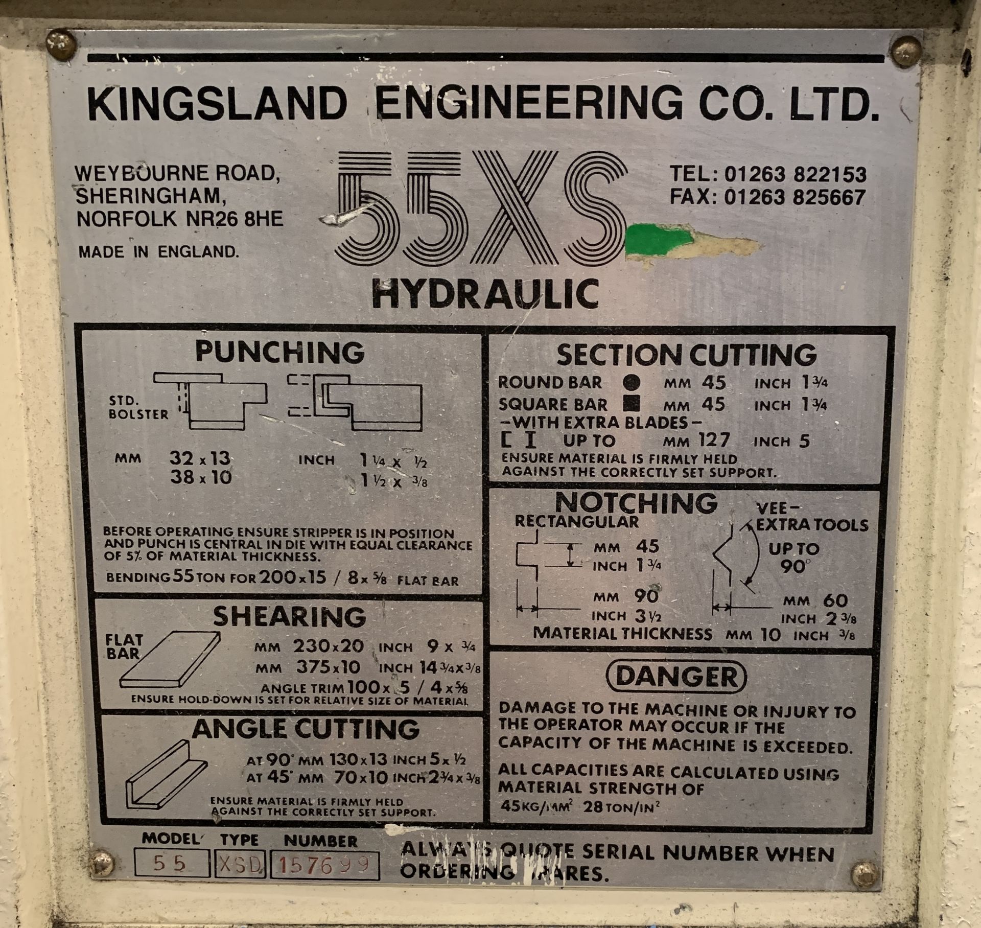 Kingsland 55XSD Universal Ironworker Serial Number 157699 (Located Norwich – See General Notes for - Image 5 of 6
