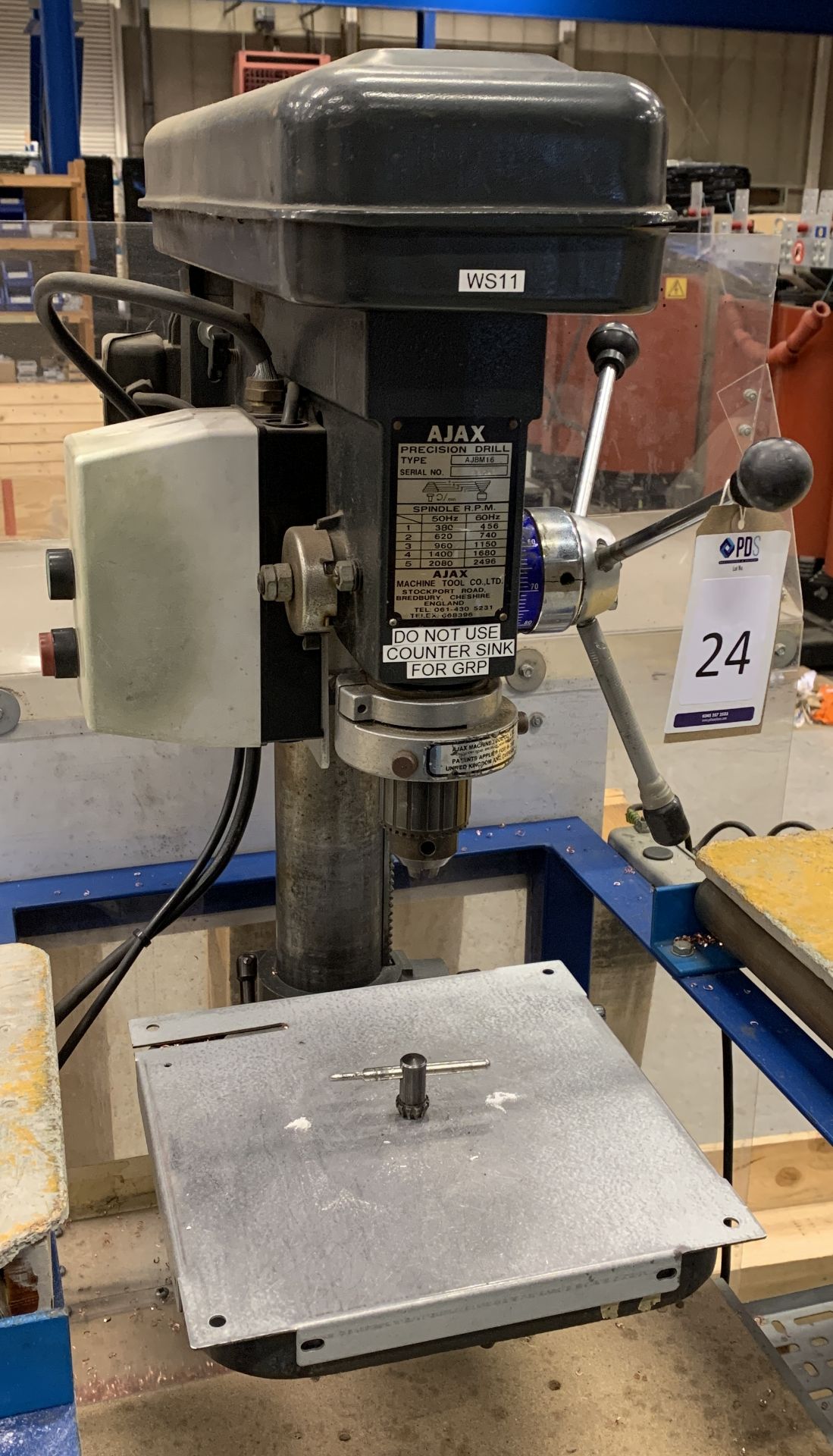 Ajax AJBM16 Pedestal Drill with On/Off Feed, Serial Number 85841 (Located Norwich – See General