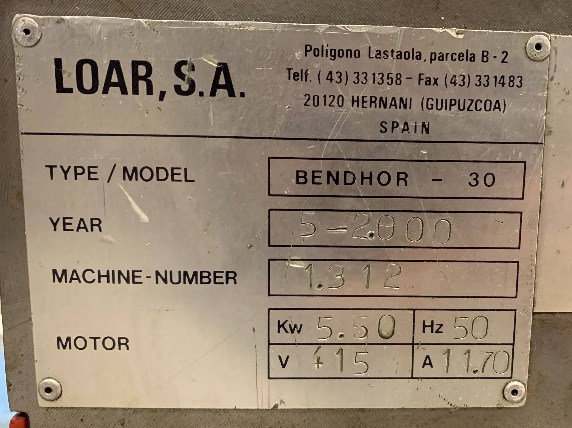 Loar Bendhor 30 Horizontal Press (2000), Serial Number 1312 (Located Norwich – See General Notes for - Image 5 of 5