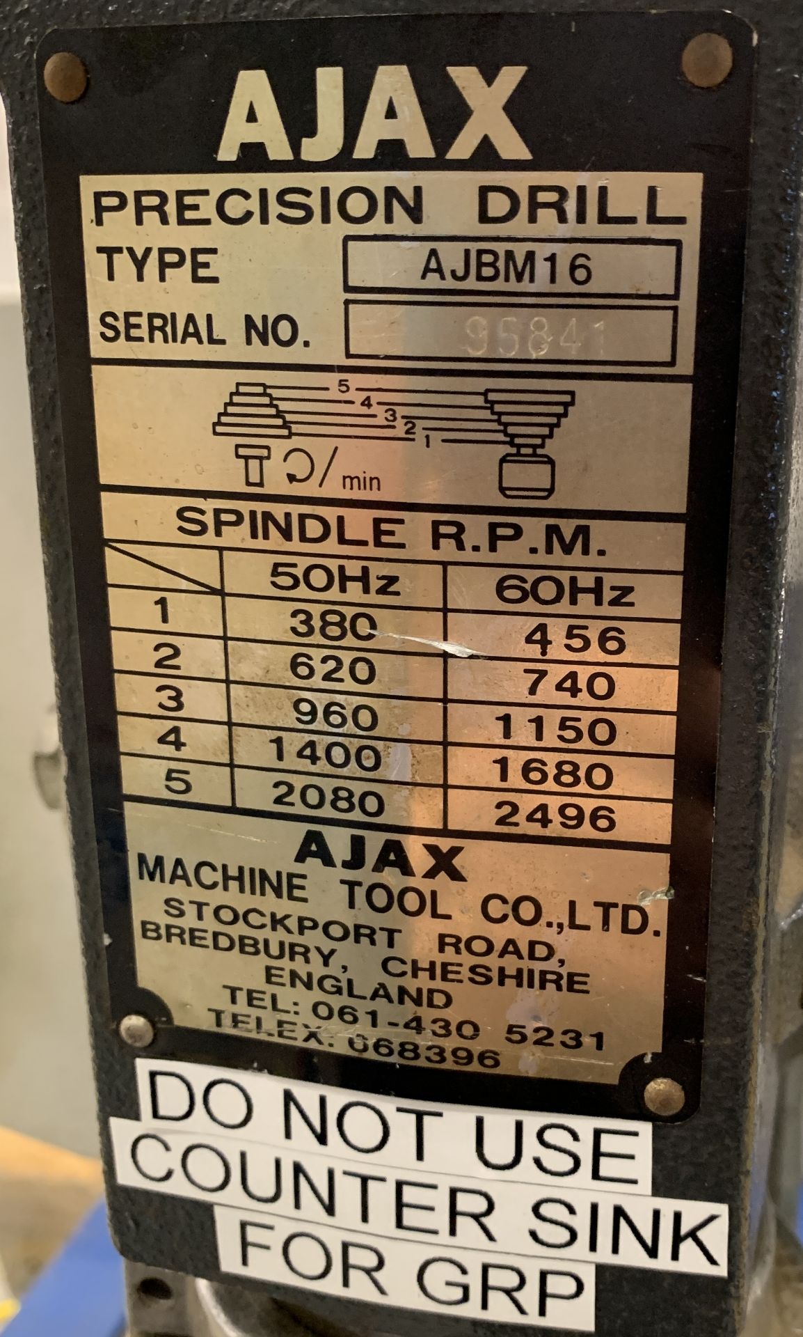 Ajax AJBM16 Pedestal Drill with On/Off Feed, Serial Number 85841 (Located Norwich – See General - Image 6 of 6