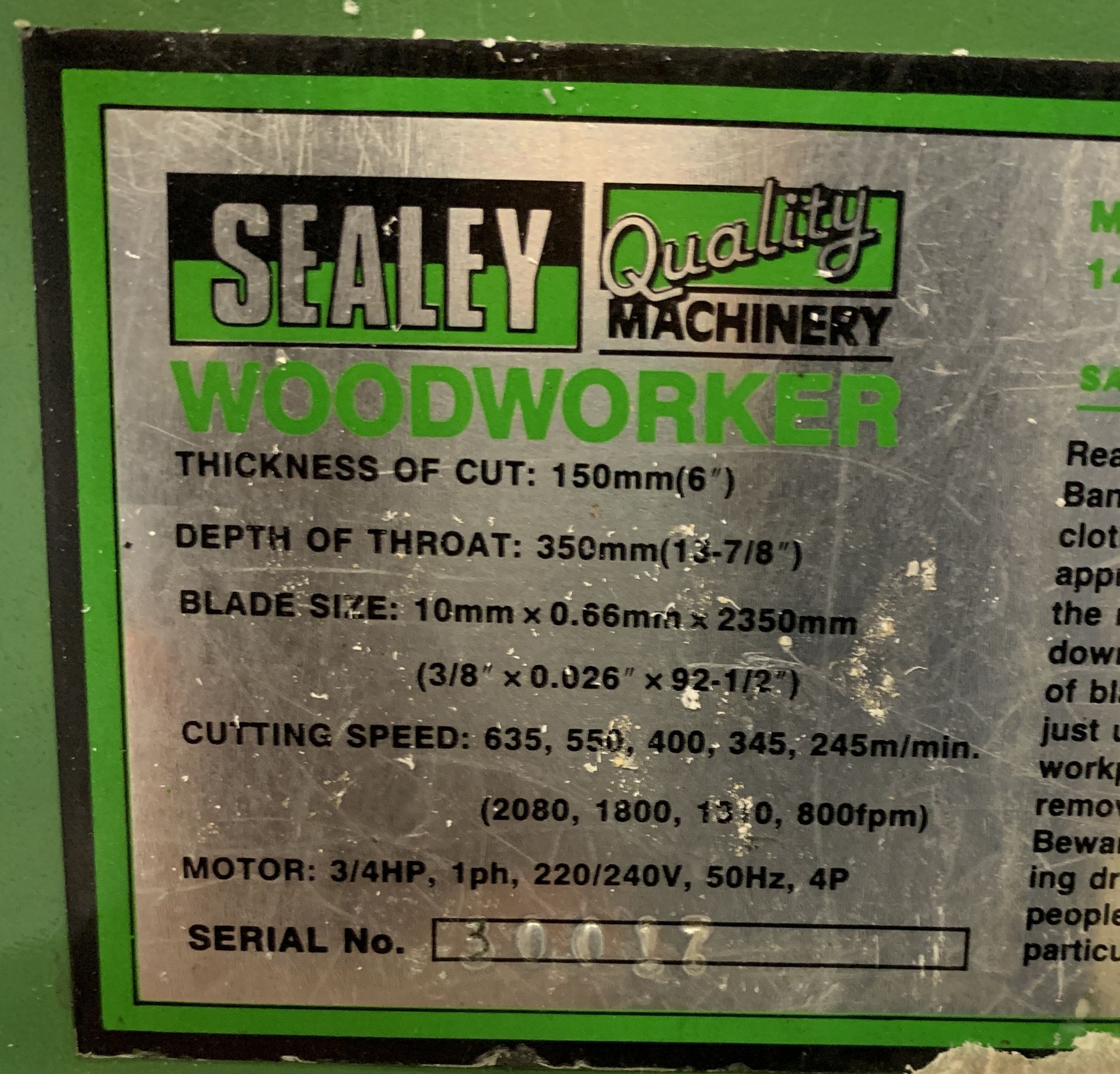 Sealey Vertical Bandsaw (Located Norwich – See General Notes for Viewing & Collection Details) - Image 4 of 4