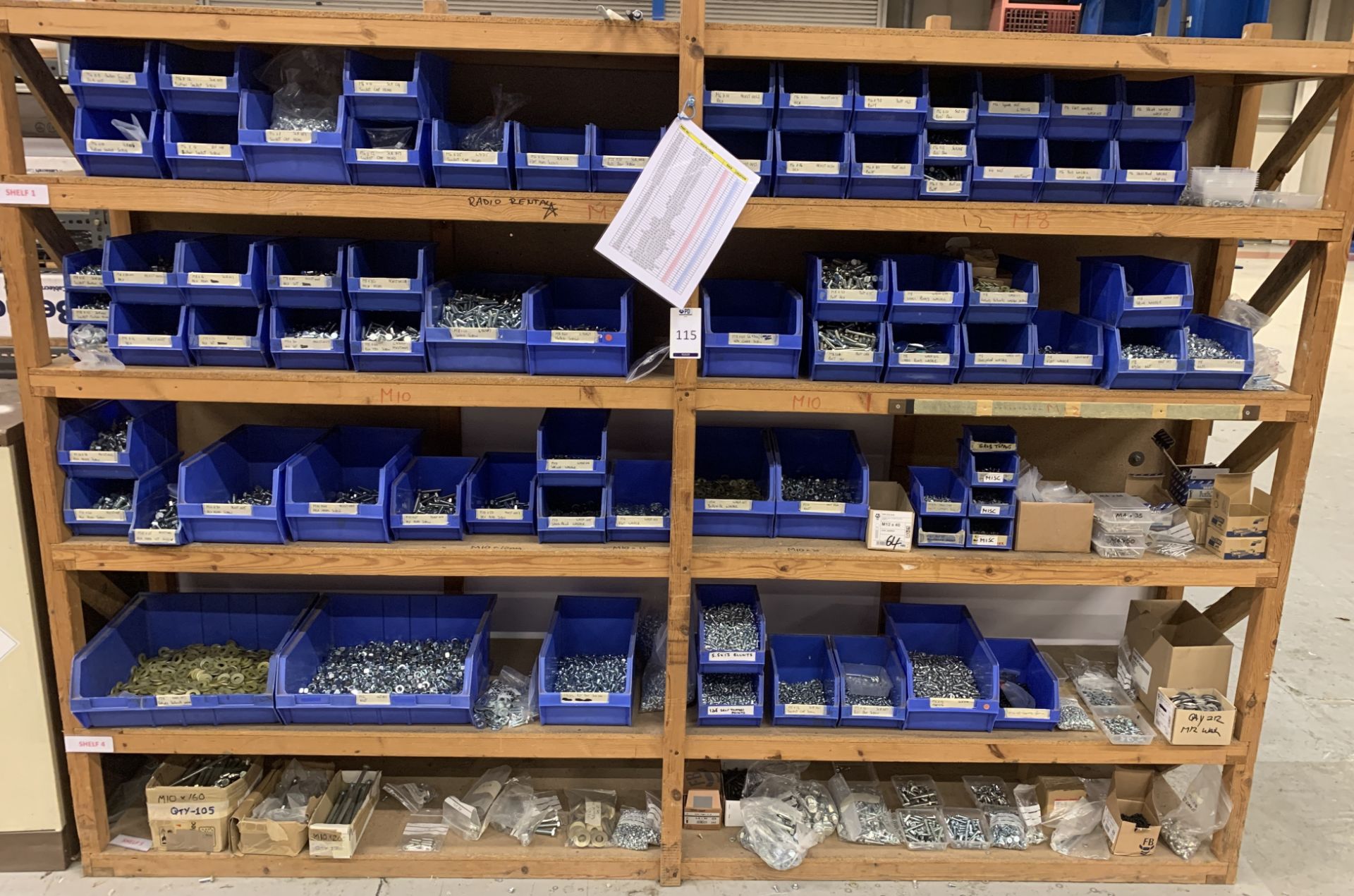 Contents of Wooden Shelving Unit To Include Various Bolts, Nuts & Washers (Located Norwich – See