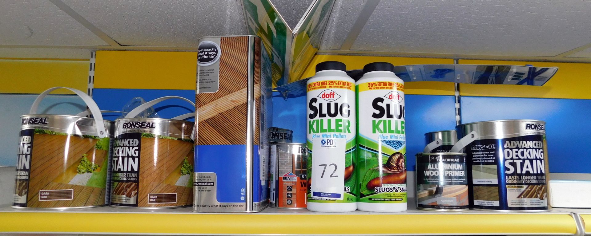 Contents of Shelf to Include Decking Stain & Slug Killer (Located Spelmonden, Kent – See General