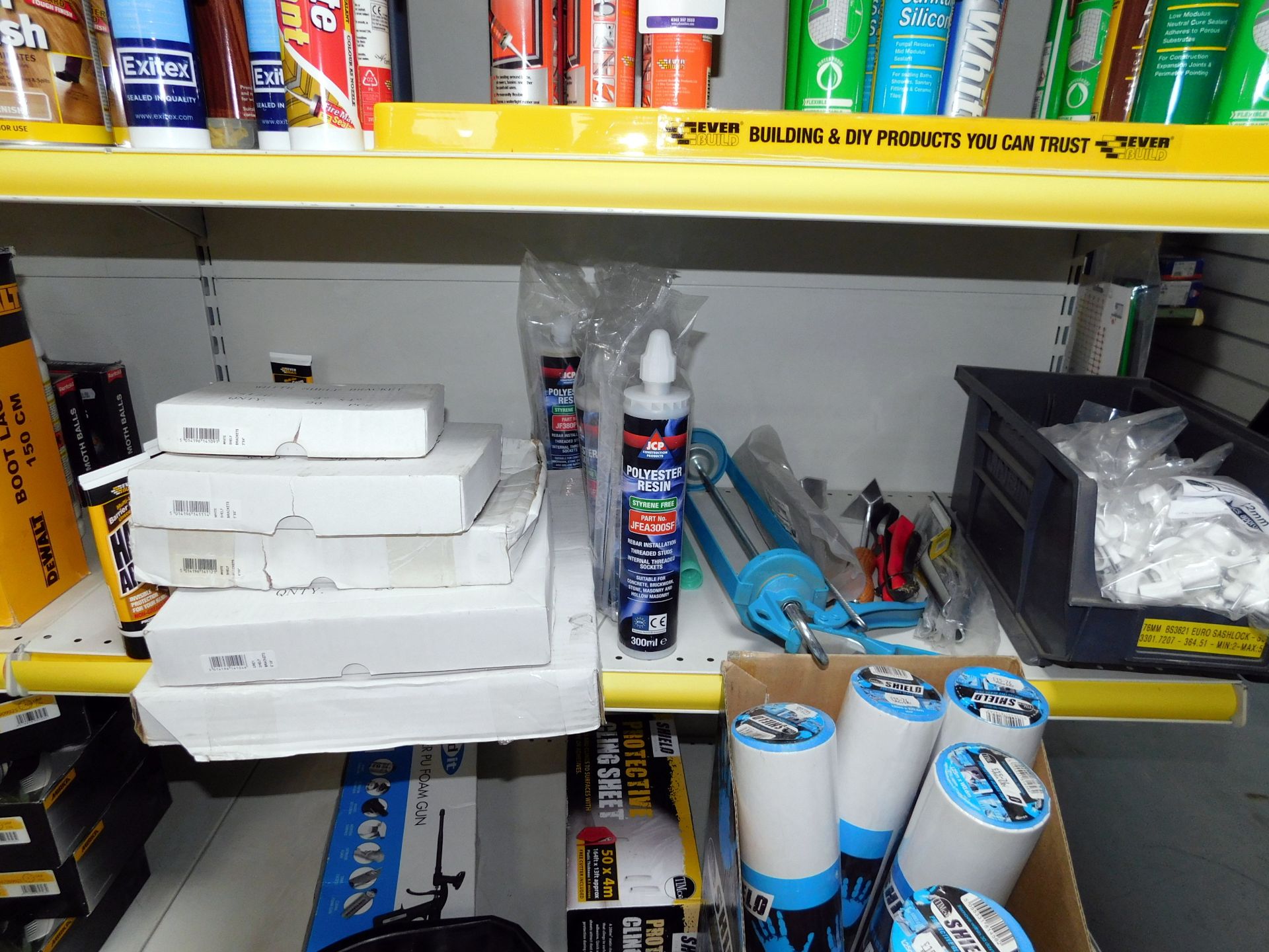 Contents of 8 Shelves to Include Fillers, Silicones, Varnish, Adhesives, Mastic Guns & - Image 6 of 10