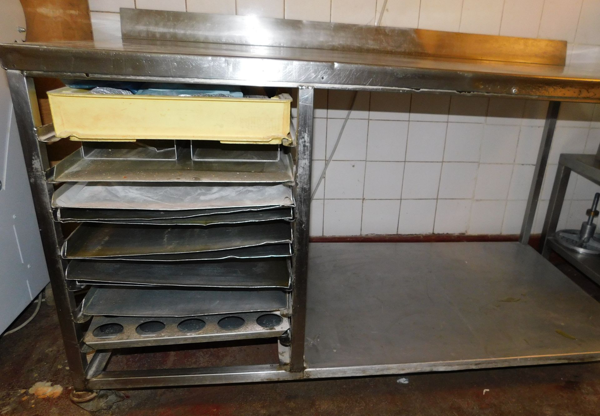Mobile Large Stainless Steel Preparation Table with Baking Tray Section Underneath (Located - Image 3 of 3