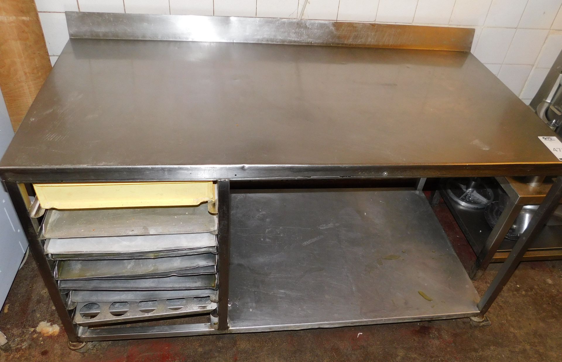 Mobile Large Stainless Steel Preparation Table with Baking Tray Section Underneath (Located - Image 2 of 3