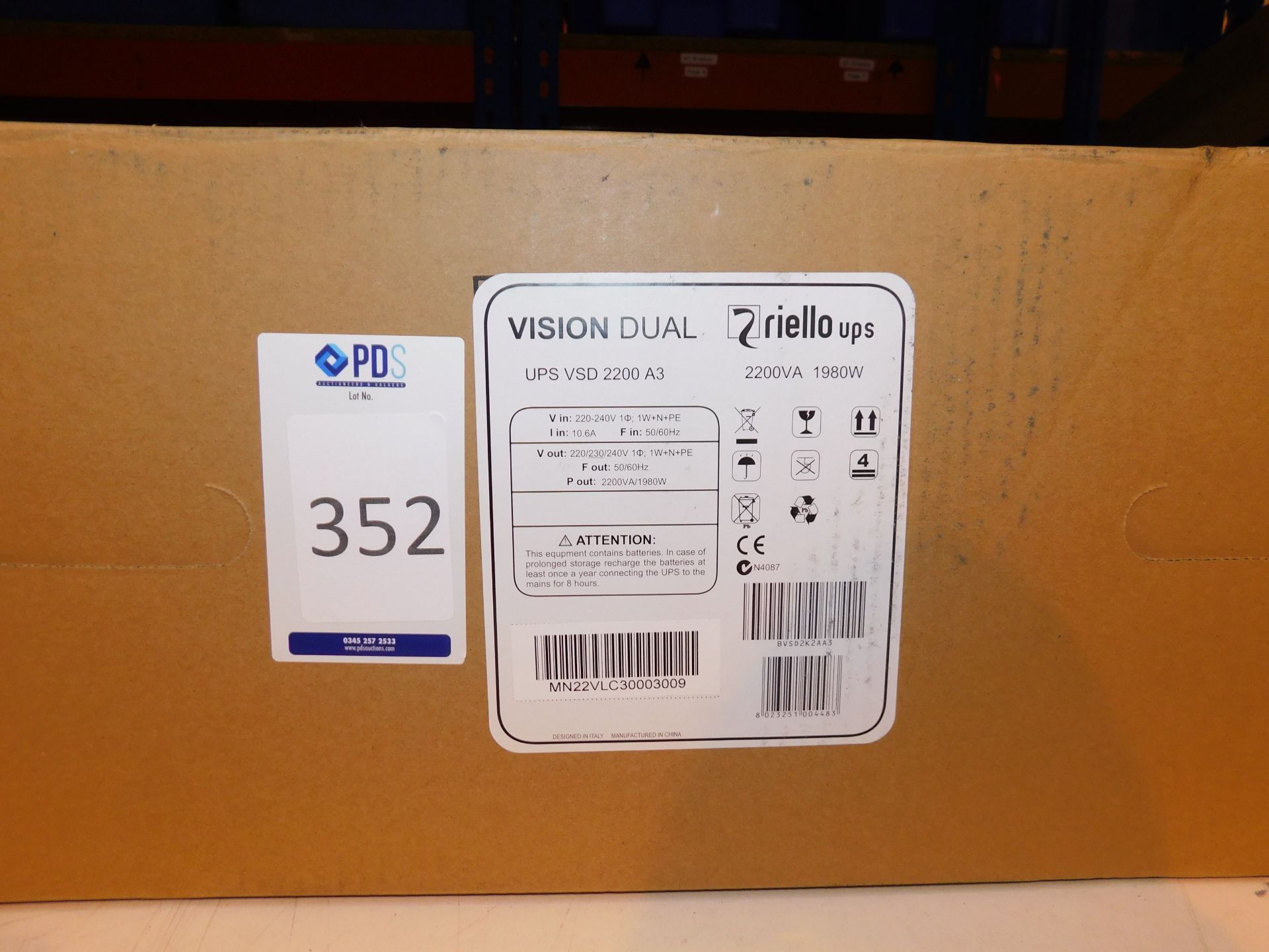 Riello UPS Vision Dual VSD 2200 A3, s/n; MN22VLC30003009 (New with Box) (Located Milton Keynes – See - Image 2 of 3