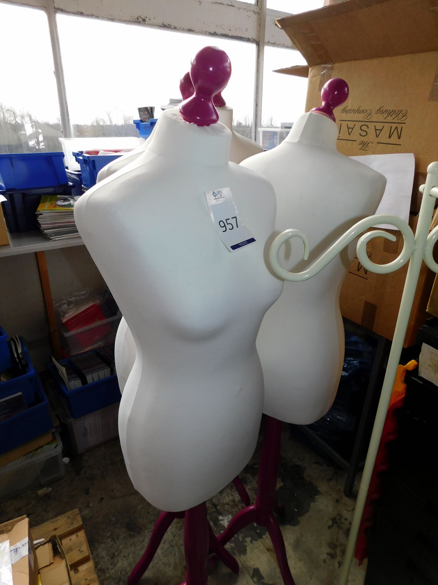 4 Female Mannequins On Pink Wooden Stands (Located Stockport – See General Notes For Viewing &
