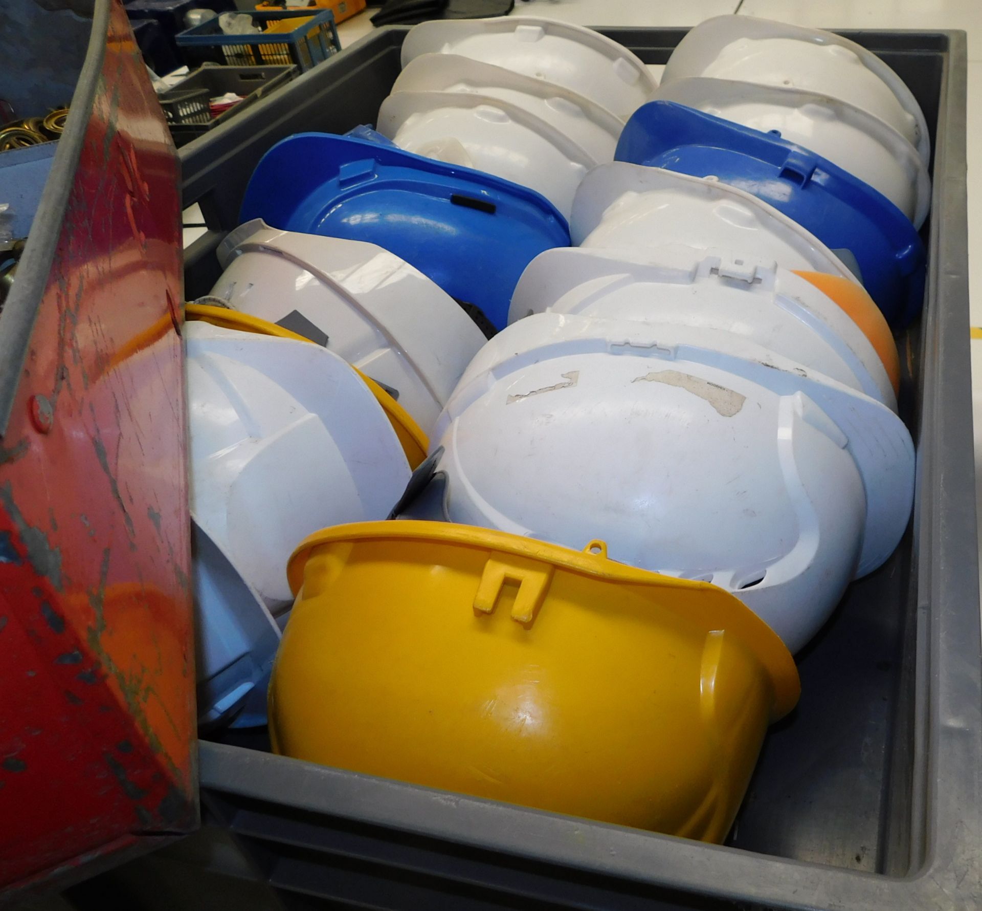 8 Plastic Crates & Contents to include Hard Hats, Zips, Rubber Matting Offcuts & Blue Ribbon ( - Image 3 of 5