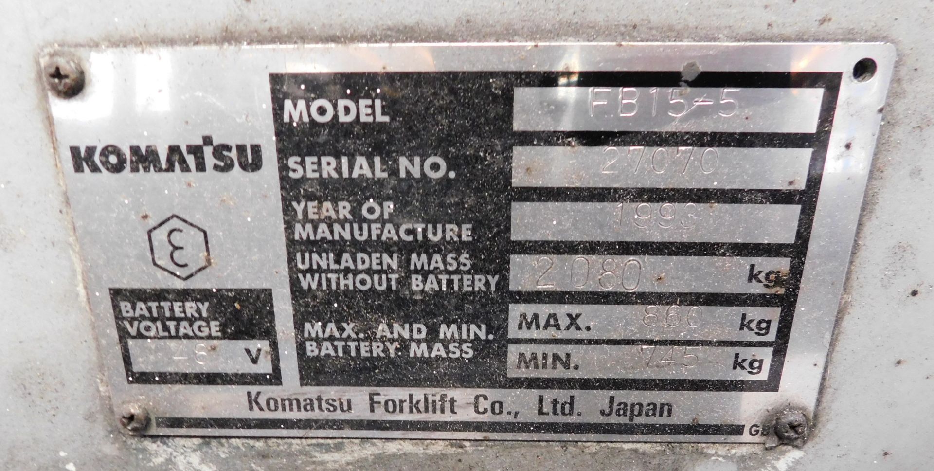 Komatsu FB15-5 Electric Forklift, s/n; 27070, 38,000 Hours (1993) with Charger (Collection Delayed - Image 10 of 14