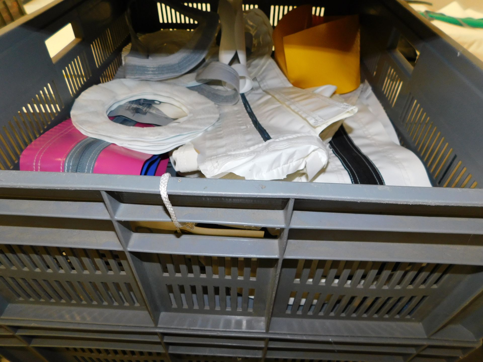 8 Plastic Crates & Contents to include Hard Hats, Zips, Rubber Matting Offcuts & Blue Ribbon ( - Image 4 of 5