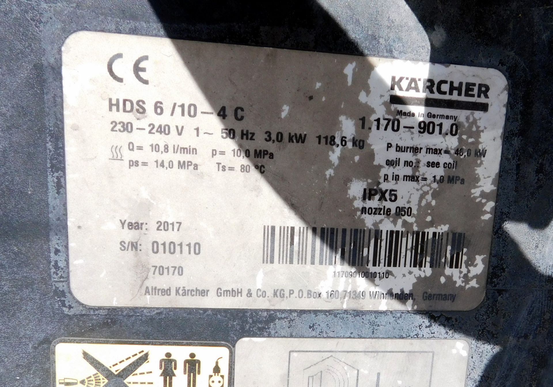 Karcher RM110/HDS 6/10-4C Hot Water High-Pressure Washer Serial No. 010110 (Located Brentwood, See - Image 2 of 2