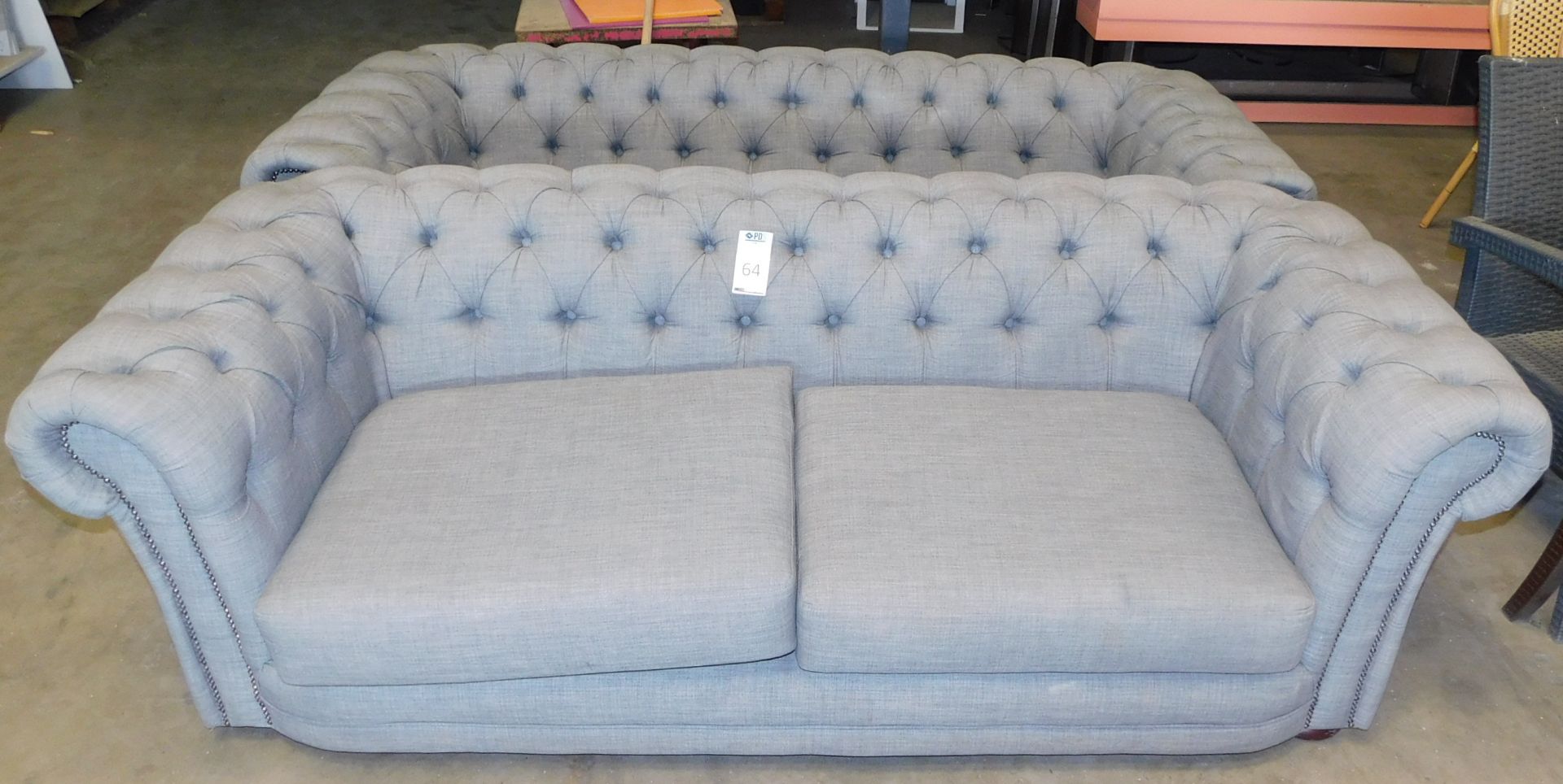 2 3-Seater Grey Upholstered Chesterfield Sofas (Located Huntingdon, See General Notes for More - Image 2 of 4