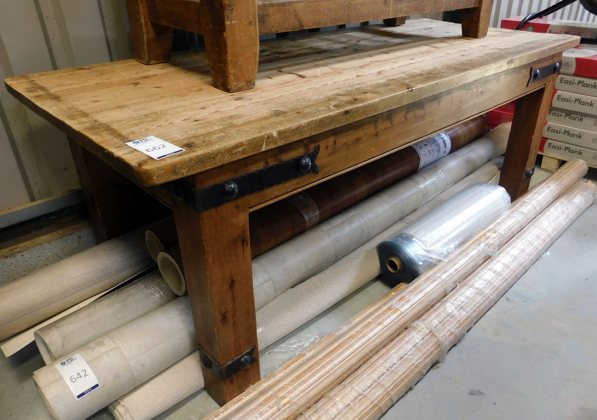 Reproduction Arts & Crafts Style Plank Top Pine Refectory Table, Metal Brackets, Square Supports - Image 2 of 3