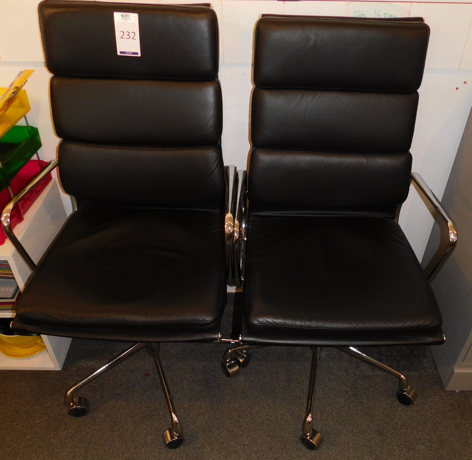 2 Black Leather Effect Operators Chairs (Located Huntingdon, See General Notes for More Details)