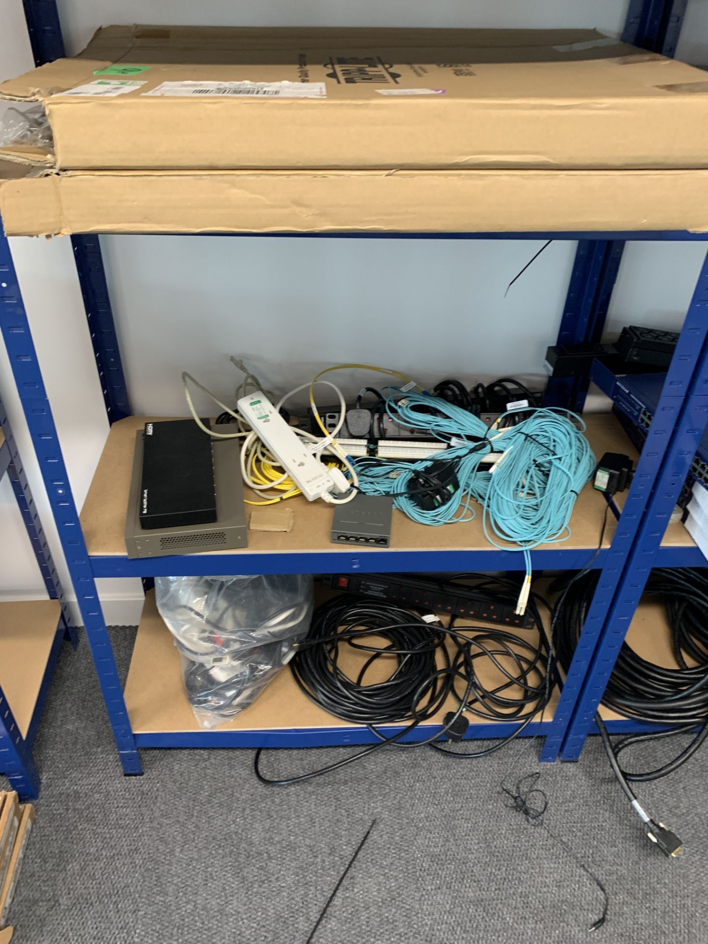 3 Lightweight Shelving Units & Contents of Assorted Cabling & Switches etc. (Located Manchester – - Image 5 of 13