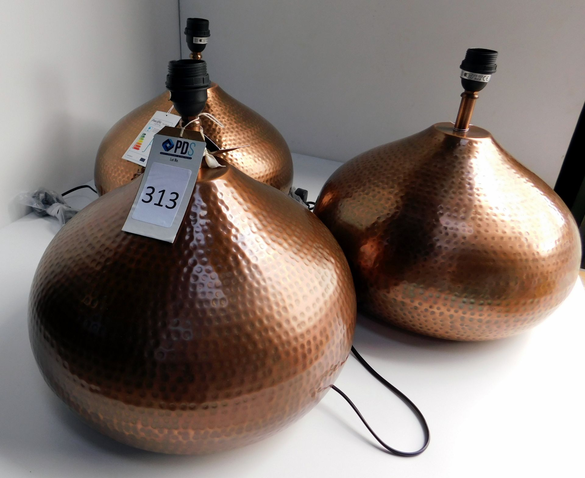 Three Pacific Maronne Beaten Copper Effect Table Lamps (Located Brentwood, See General Notes for