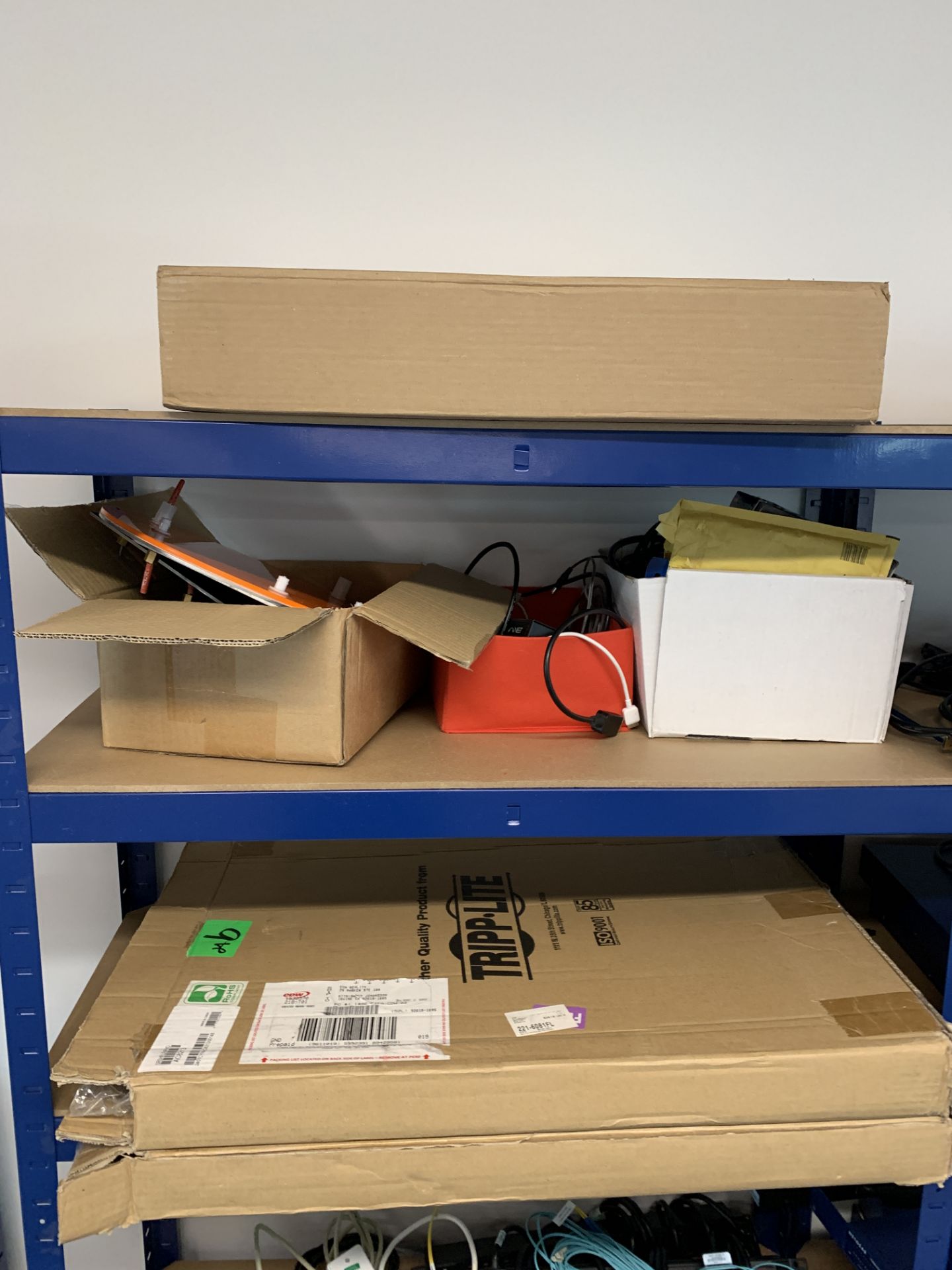 3 Lightweight Shelving Units & Contents of Assorted Cabling & Switches etc. (Located Manchester – - Image 4 of 13