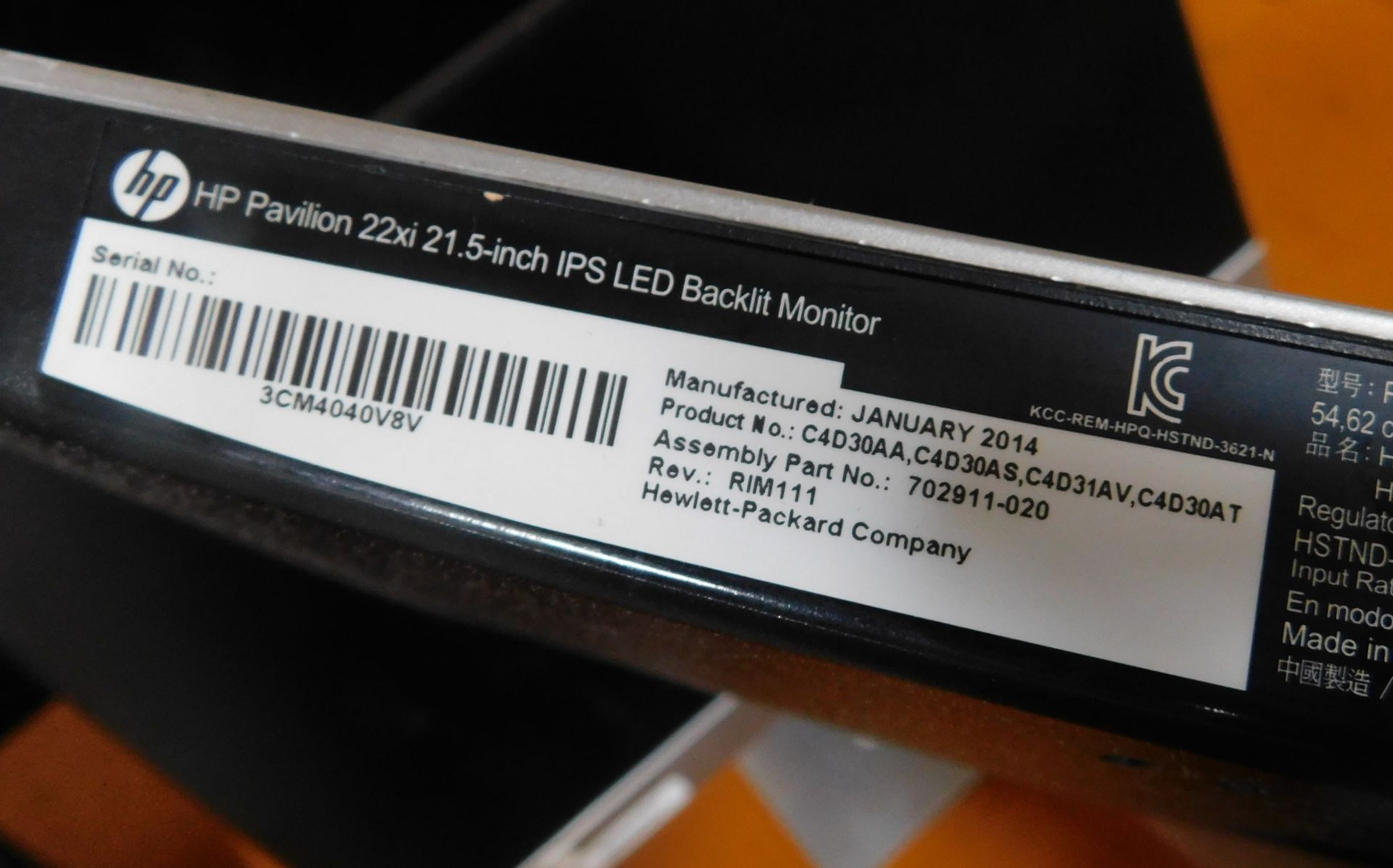 Three HP 22xi21.5inch LED Backlit Monitors (Located Brentwood, See General Notes for More Details) - Image 2 of 2